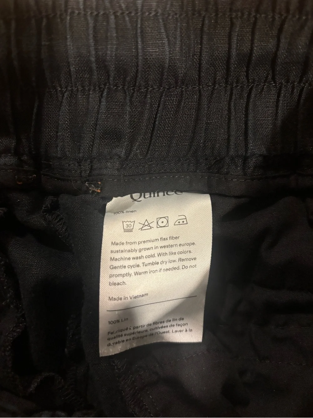 Quince 100% European Linen Wide Leg Pants, black, 28” inseam, S